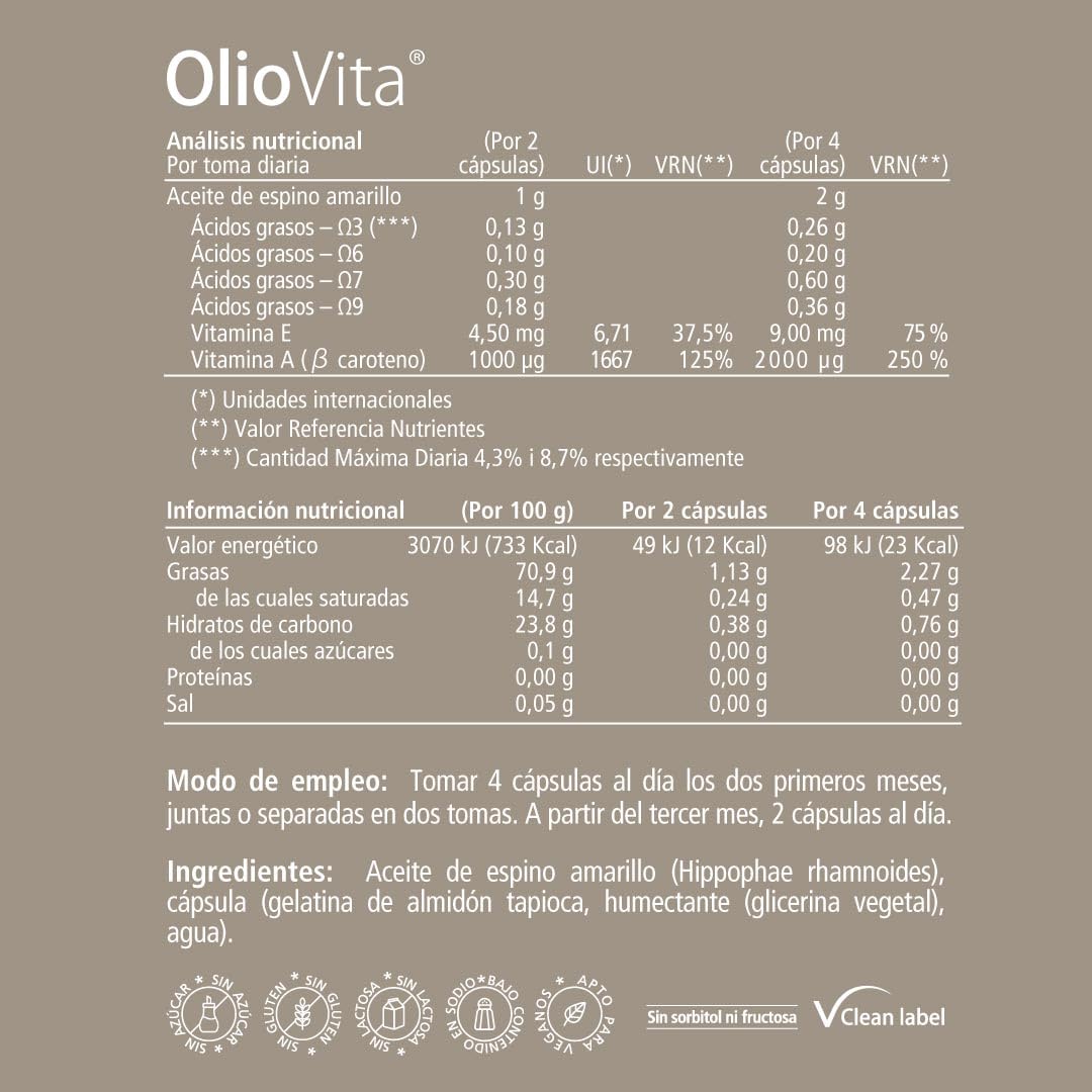 Vitae – Oliovita 120 cápsulas | Espino Amarillo Rico en Omega-7 | Omega 3-6-9 y Vitaminas A+E | Hidratación y Nutrición de Piel y Mucosas | Apoyo en Sequedad y Menopausia