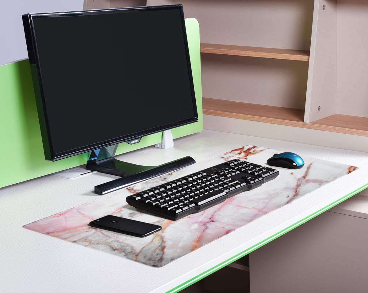 Extended Gaming Mouse Pad,iKammo Desktop Computer Mouse Pad for HP 21 22 24 27 All-in-One PC | Lenovo IdeaCentre AIO 3|Acer Aspire C24 AIO Desktop（Pink Marble）