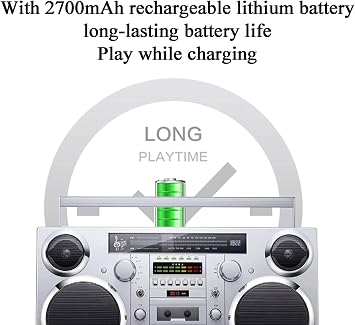 Portable Bluetooth CD Player Boombox - Retro Cassette Player with AM/FM Radio, CD/USB/Cassette/Bluetooth/AUX Input, Built-In Speaker and High Fidelity Sound in Black