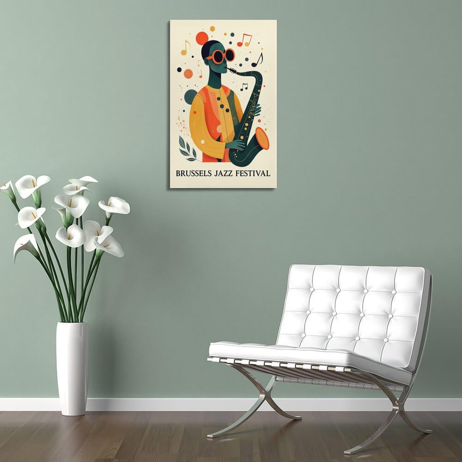 ZlXXYZ Poster su tela per decorazione moderna di famiglia e ufficio, motivo: musica di Bruxelles Jazz Festival, 40 x 60 cm, stile cornice