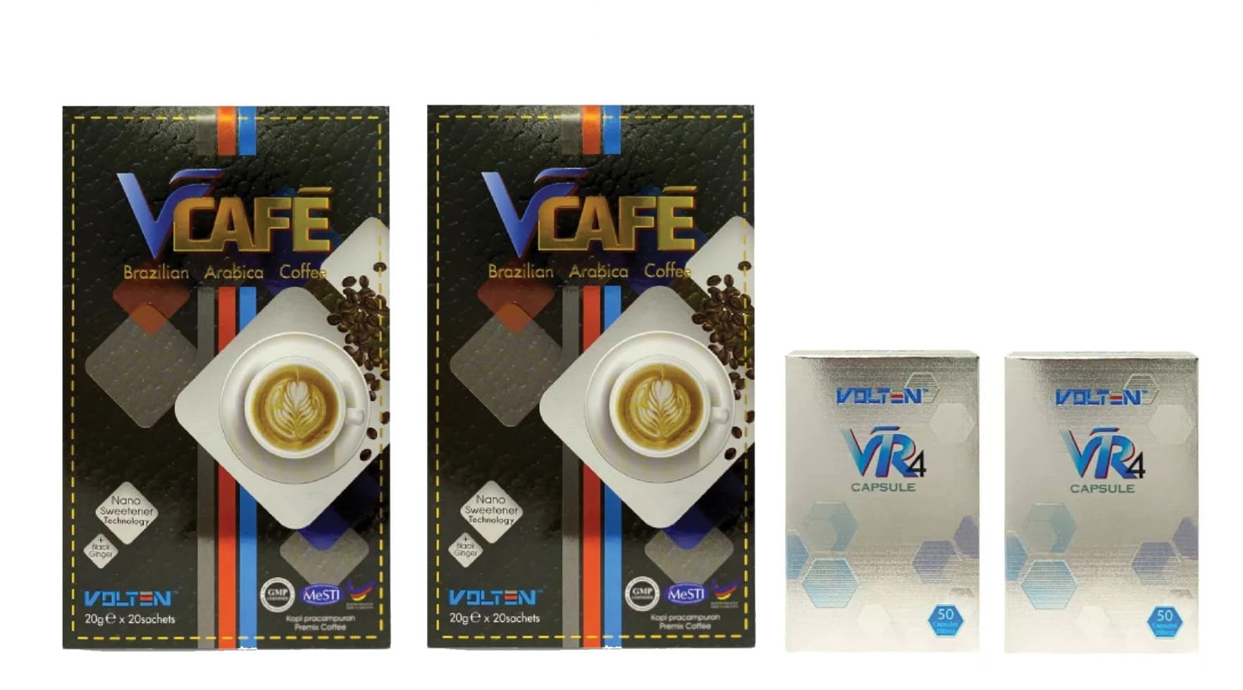 Generic 2 Box Volten VCafe Brazilian Arabica Coffee 20 Sachets + 2 Box Volten VR4 50 Capsules