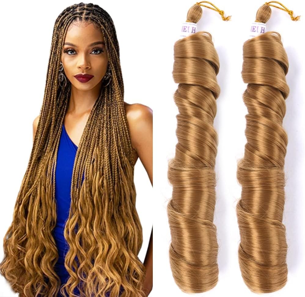 Azonee French Curly Braiding Hair for Box Braids Loose Wave Braiding Hair Crochet Spanish Curly Spiral CurlSynthetic Hair Extensions for Women 24 Inch 8 Packs
