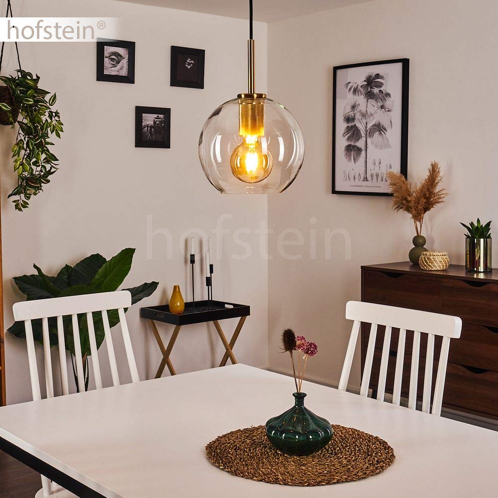 HOFSTEIN Hängeleuchte Karo, 1-flammige Hängelampe aus Metall/Glas in Goldfarben/Klar, moderne Pendelleuchte im Retro/Vintage-Design, Ø 18 cm, Höhe max. 125 cm, E27, Esszimmer, Küche, Wohnzimmer