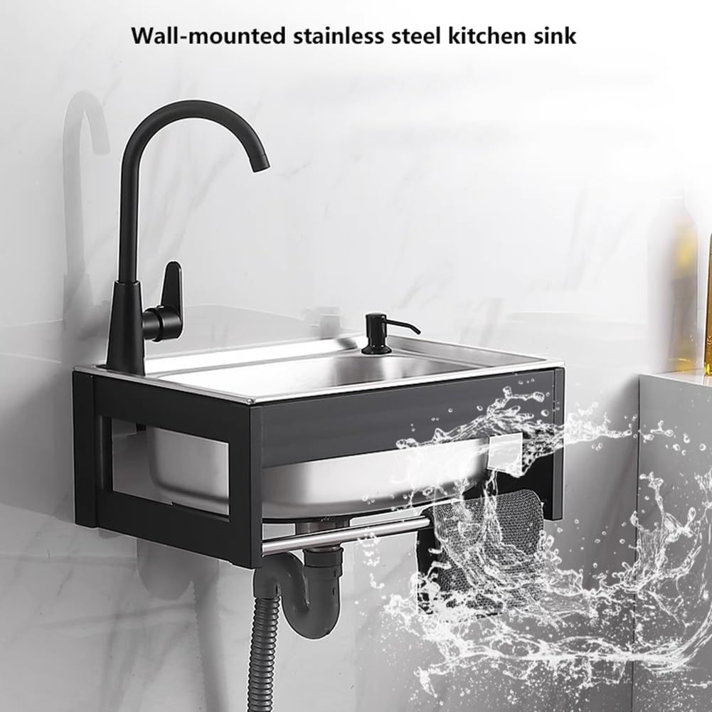 Lavello da Cucina,lavello Parete,lavabo in Acciaio Inox con Supporto Lega di Alluminio per Lavanderia,Garage,Officina (48x35x31cm)