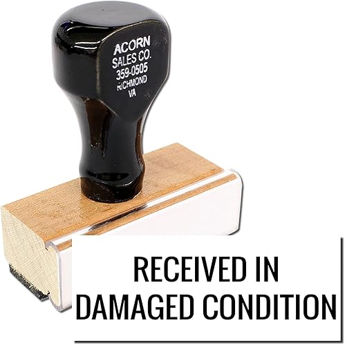 Miniatura 2 de Recibido en condiciones dañadas, suministros de envío para paquetes, sello de goma con mango de madera, utiliza almohadilla de sello, tamaño de
