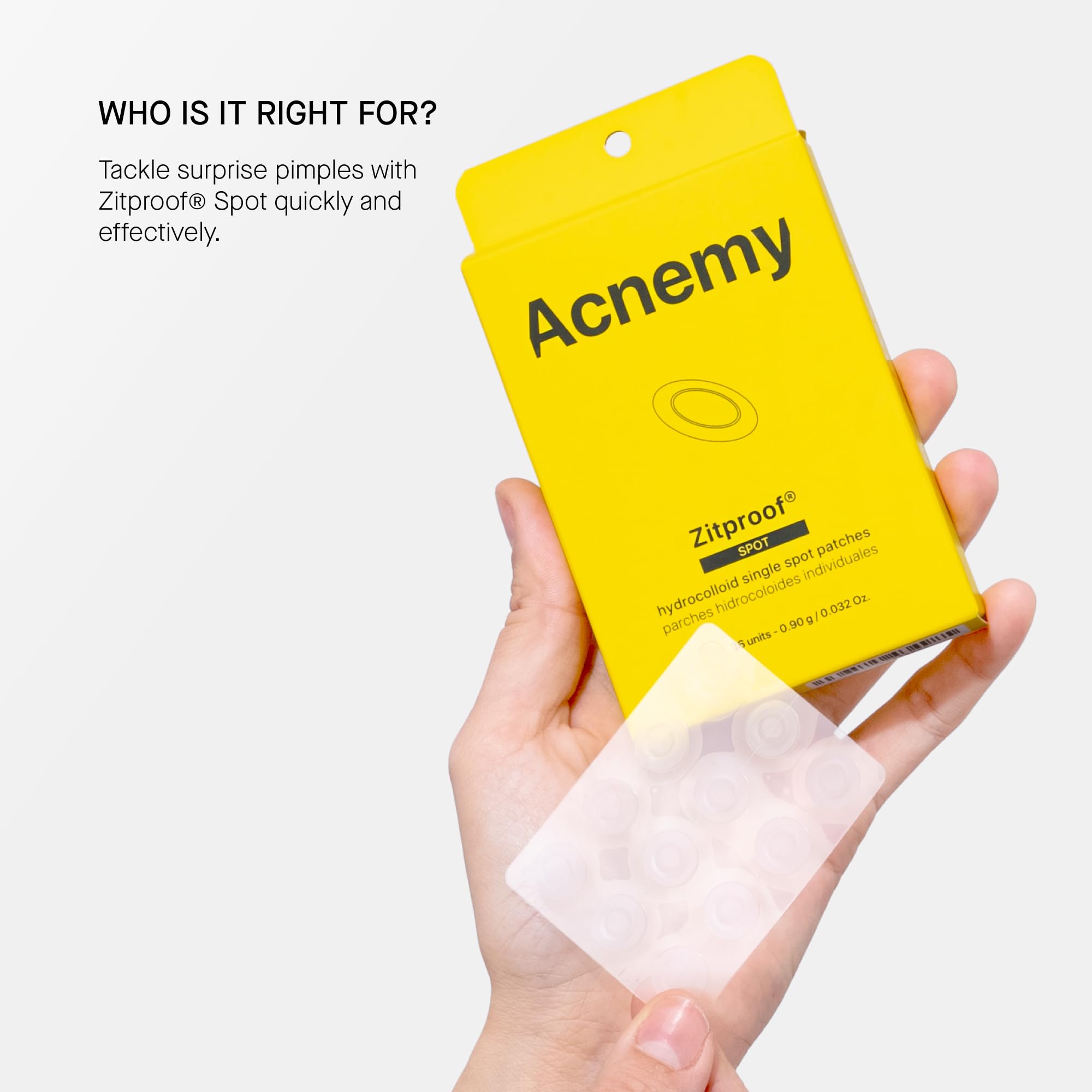 ACNEMY ZITPROOF® SPOT - Anti-acne hydrocolloid patches, 36 units, blemish treatment with salicylic acid, tea tree oil, and gotu kola, reduces inflammation and accelerates healing