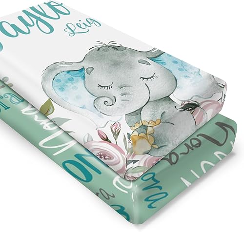 Sábanas personalizadas para cuna de bebé, sábana bajera ajustable con nombre personalizado para funda de colchón estándar de cuna, paquete de 2