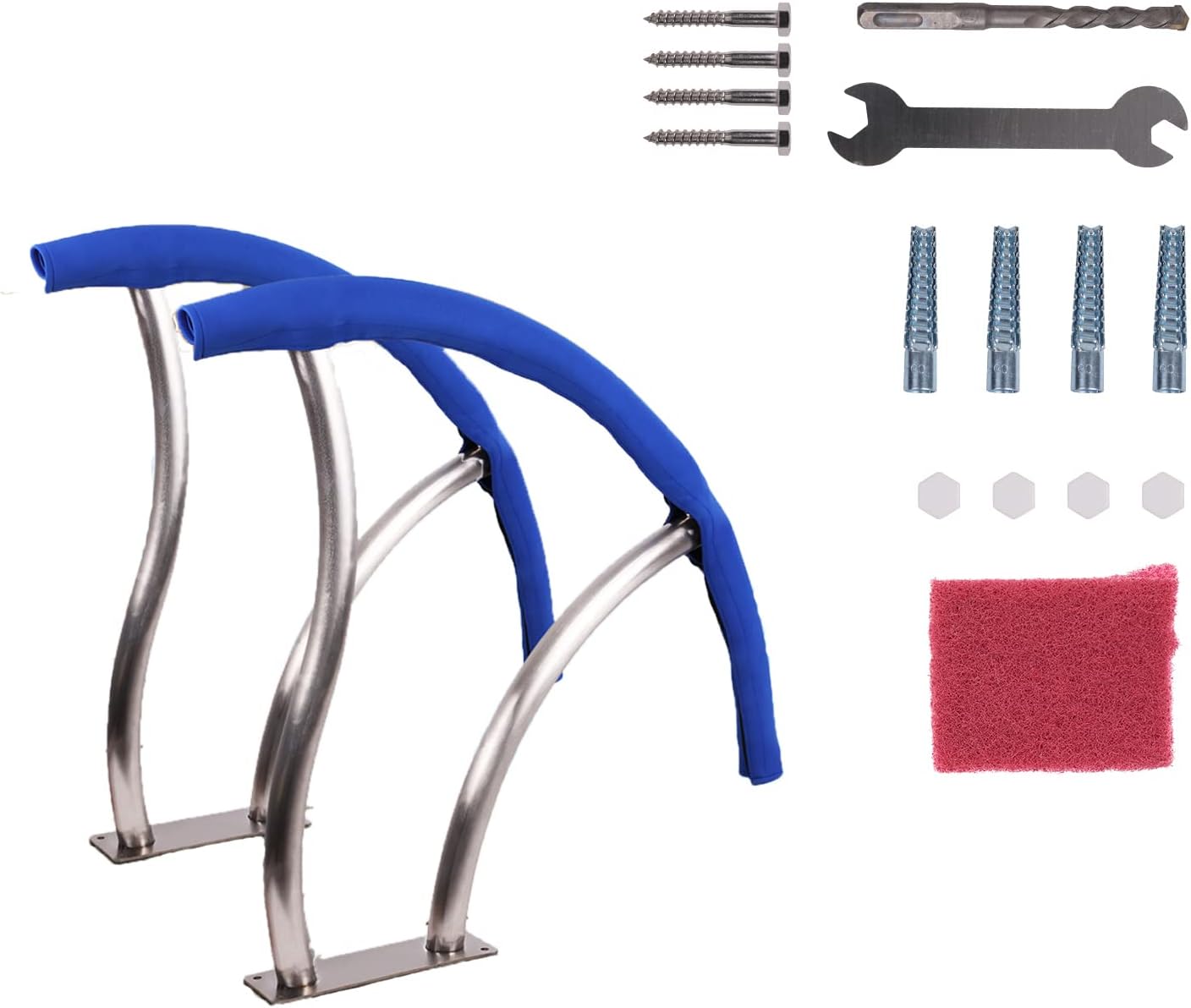 30"x30" Pool Handrail 304 Stainless Steel Swimming Pool Stair Rail for Inground Pool with Blue Grip Cover,Set of 2