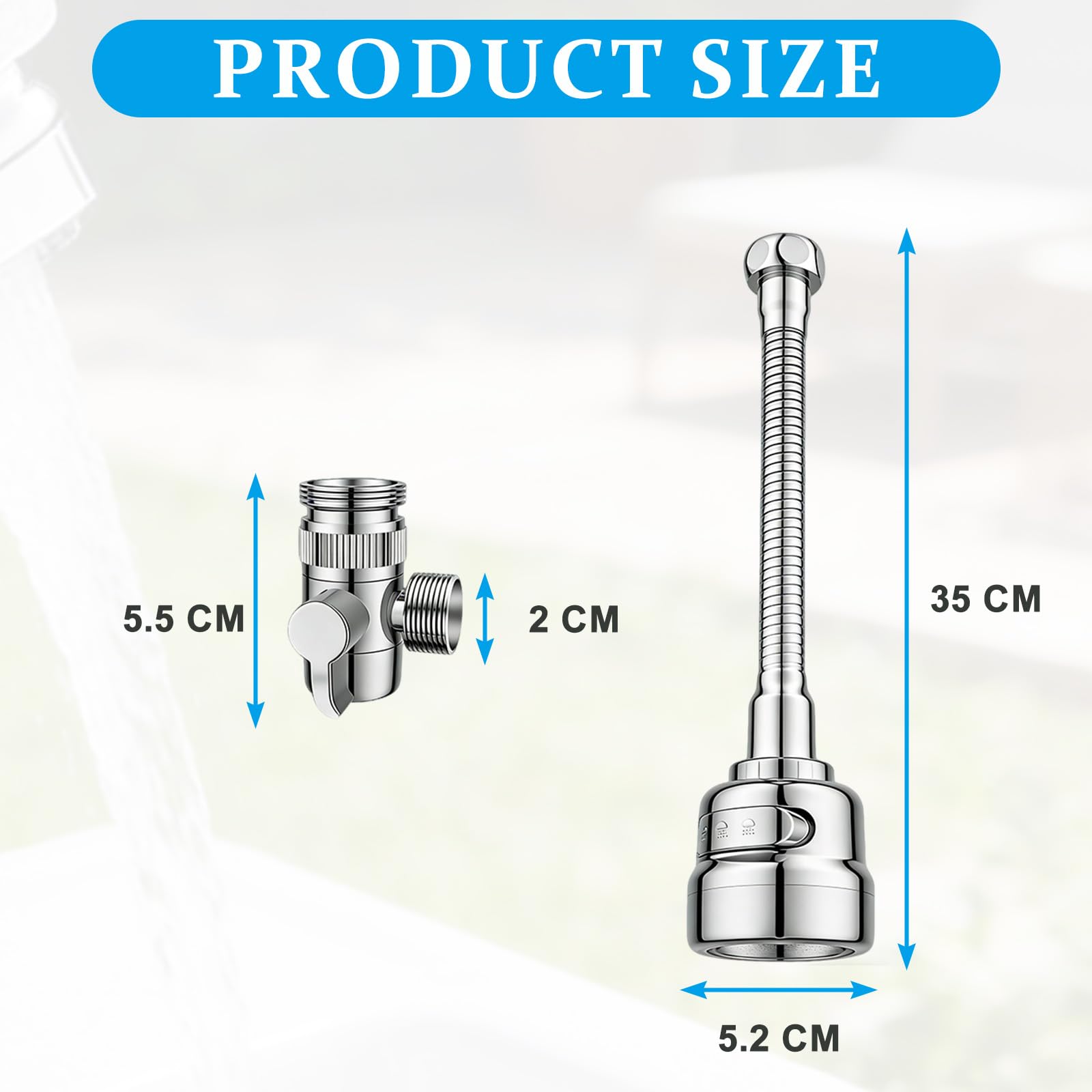 Prolunga Rubinetto Cucina, Aeratore Rubinetto Bagno, Ugello Per Rubinetto, Rotazione A 360 Gradi, Tubo Direzionale Lungo 35 Cm + Distributore + Adattatore