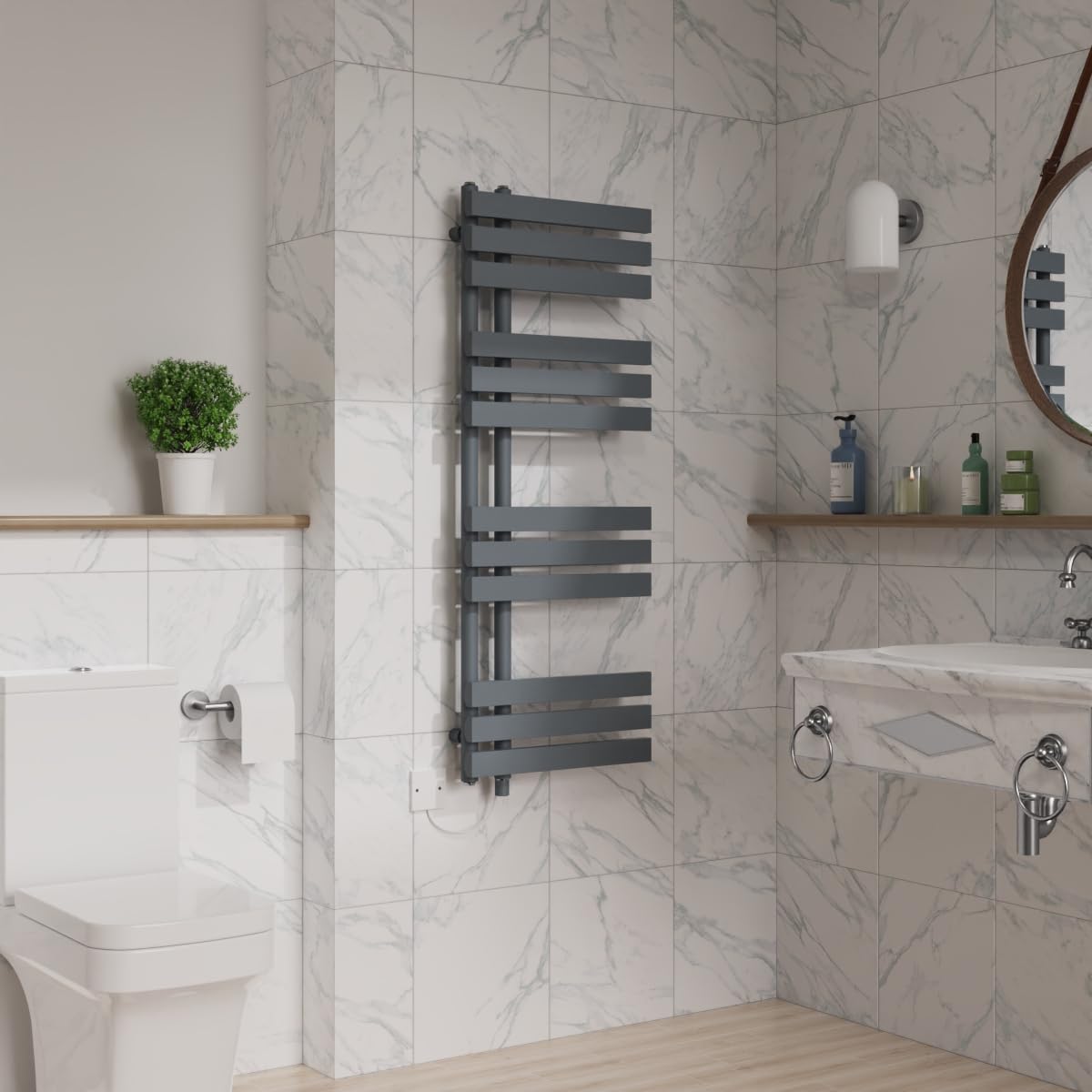 Warmehaus 1200x450mm Sand Grey Designer Bathroom Electric Heated Towel Rail Rad Ladder Radiator Kit 600W