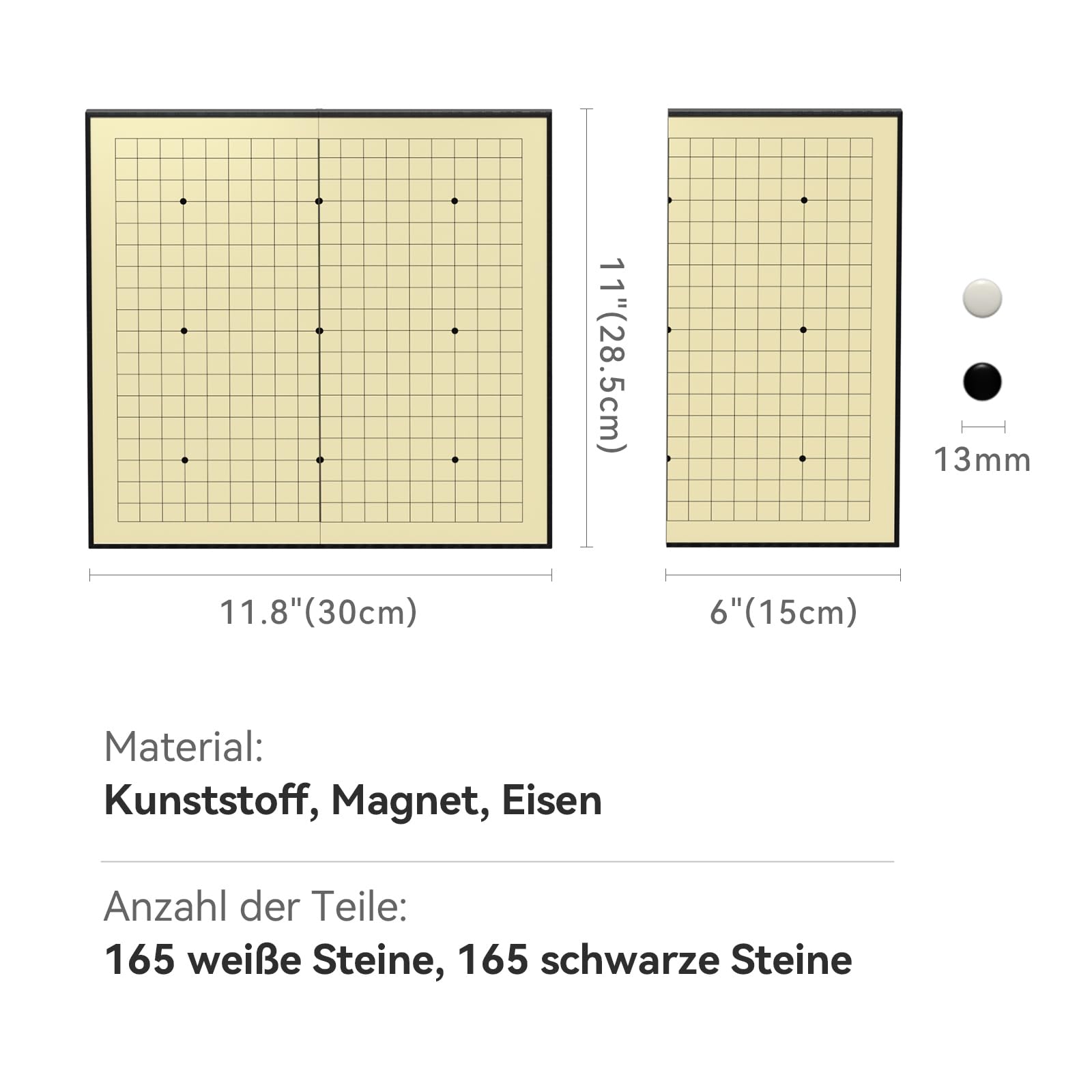 Go Spielset Brett, 29cm 19x19 Magnetisches Steinen mit Klapp Brett, Tragbares & Reisegrößen