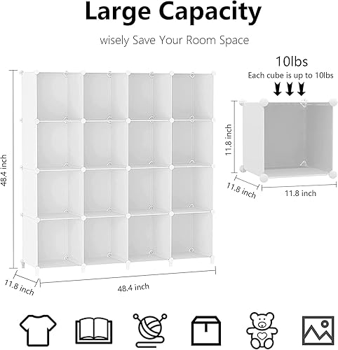 Miniatura 3 de Wolizom Organizador de almacenamiento de cubos, estantes de almacenamiento de armario de 16 cubos blancos, unidades modulares, armario de armario,
