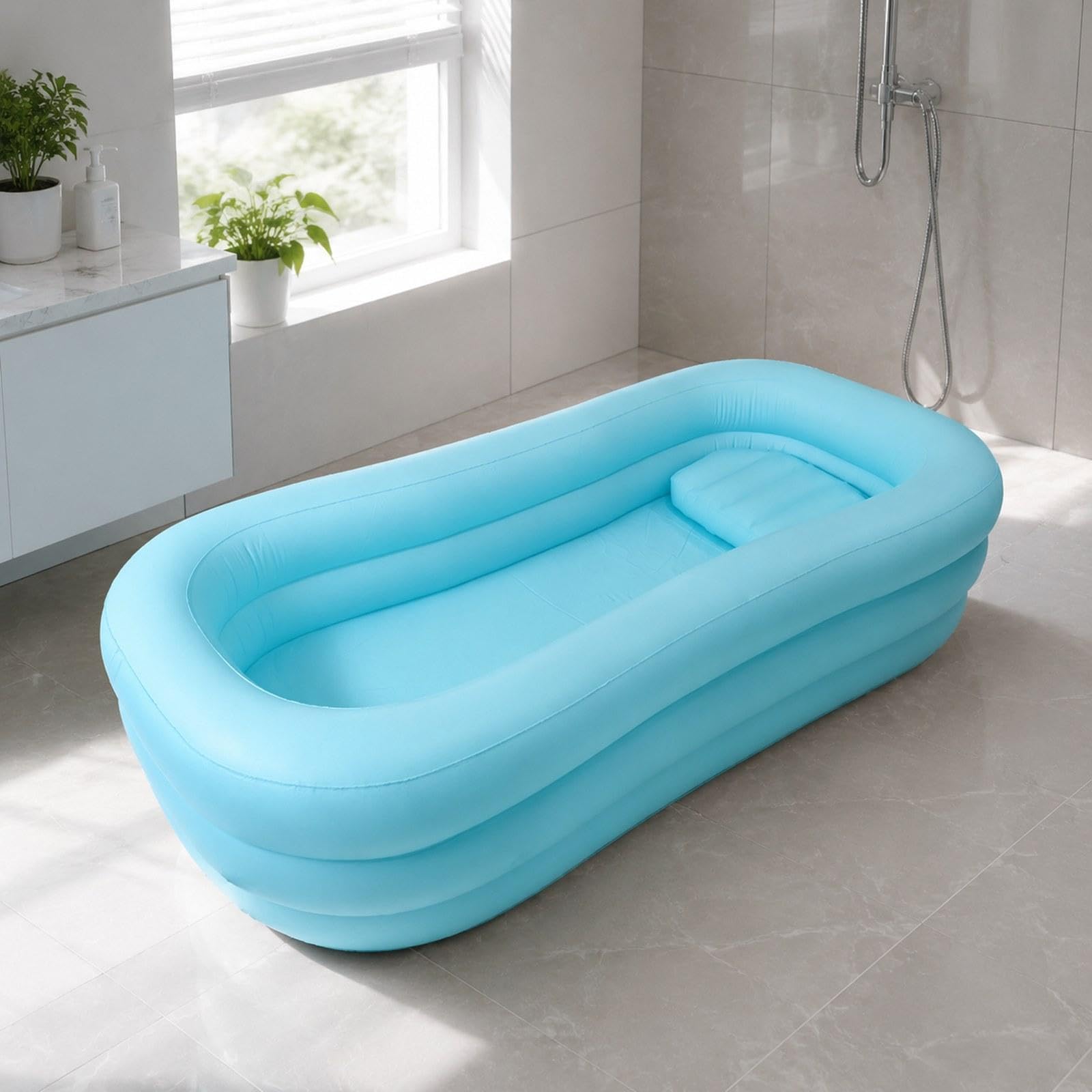 LOVIVER Bañera inflable tipo cama, bañera ducha, cómoda, multiusos, plegable PVC, para el hogar, inflado y desinflado rápido, cabecera, Cielo Azul