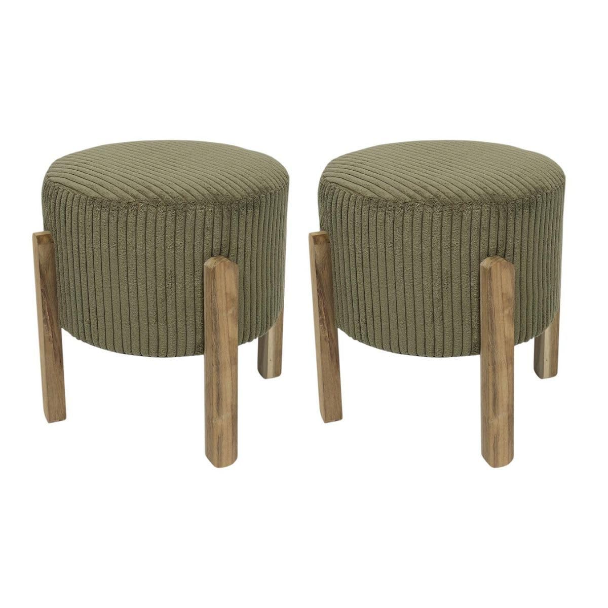 Tabouret velours côtelé vert kaki chaise de bar acacia AltoBuy Amory