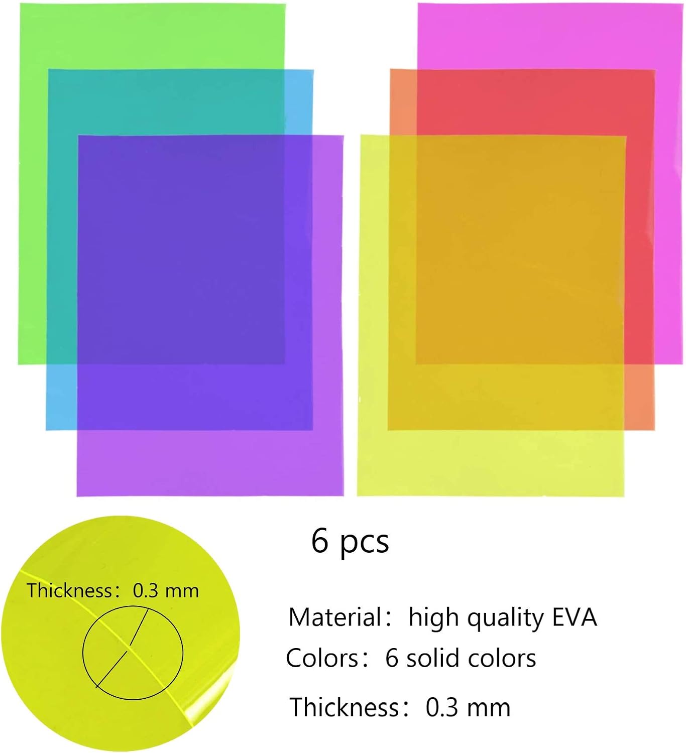 AOUXSEEM Jelly Transparent Leather Vinyl Sheets,Candy Solid Colors Waterproof Faux Leather Fabric Sheets 【6 Pcs/21 x 30 cm】Perfect for Making Bows Earrings Handbags (Bright Solid Colors)