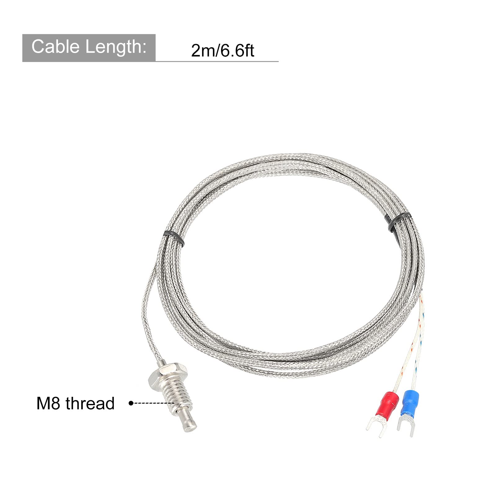 MECCANIXITY 3pcs K Type Thermocouple Temperature Sensor M8 Screw Temperature Probes 6.6ft 0 to 800°C(32 to 1472°F)