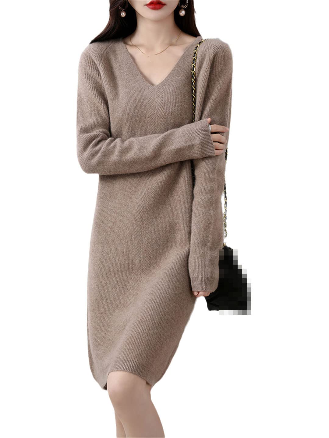 Disimlarl Elegante 100% lana merino scollo a V casual maglione abito da donna