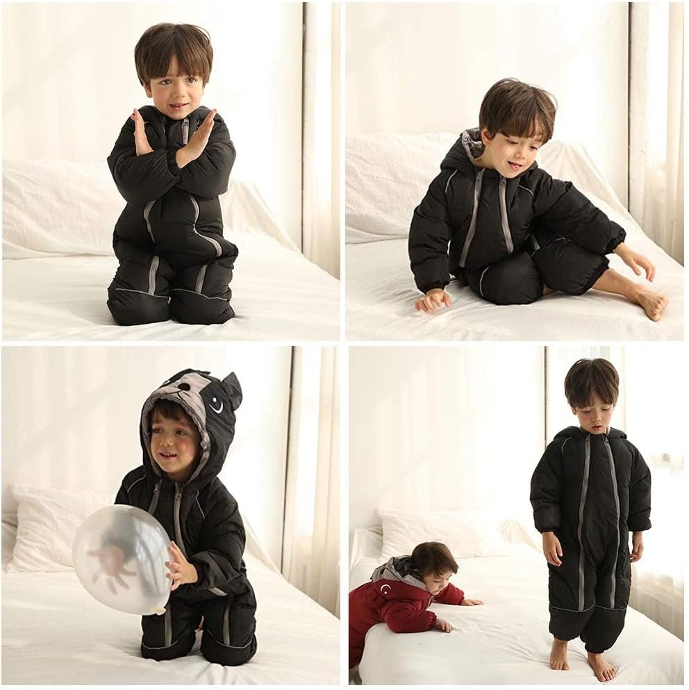 ALLAIBB Toddler Snow Suit Winter Baby Snowsuit Outwear Warm Hood Jumpsuit Convenient Dual-zipper Design For Infant