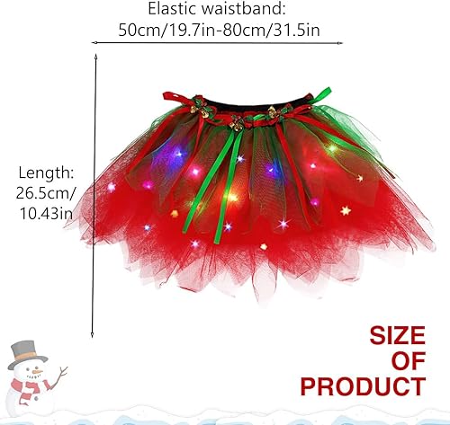Miniatura 4 de EARENT Falda tutú iluminada de Navidad para niña, campanas de lazo de Navidad, faldas de tul de ballet, disfraz de fiesta de vacaciones, falda de