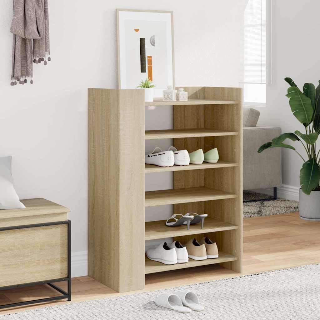 Szafka na buty dąb Sonoma z materiału drewnopochodnego 74,5 x 37,5 x 100 cm z miejscem do przechowywania, porządkiem i organizerem, wąska, wysoka, do przedpokoju, sypialni, zamkniętej półki