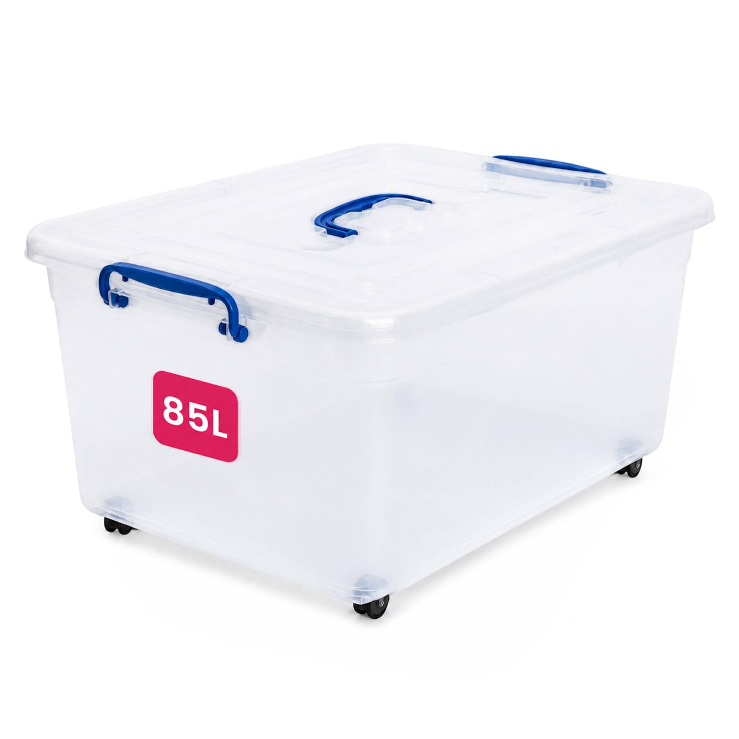 STL Heavy-Duty Clear Plastic Storage Box with Lid And 4 Wheels, Stackable Storage Container for Home, Office, Kitchen, Toys, and Goods, Secure Clip-Lock Lid, Durable & Transparent Design (85ltr) โ image 1