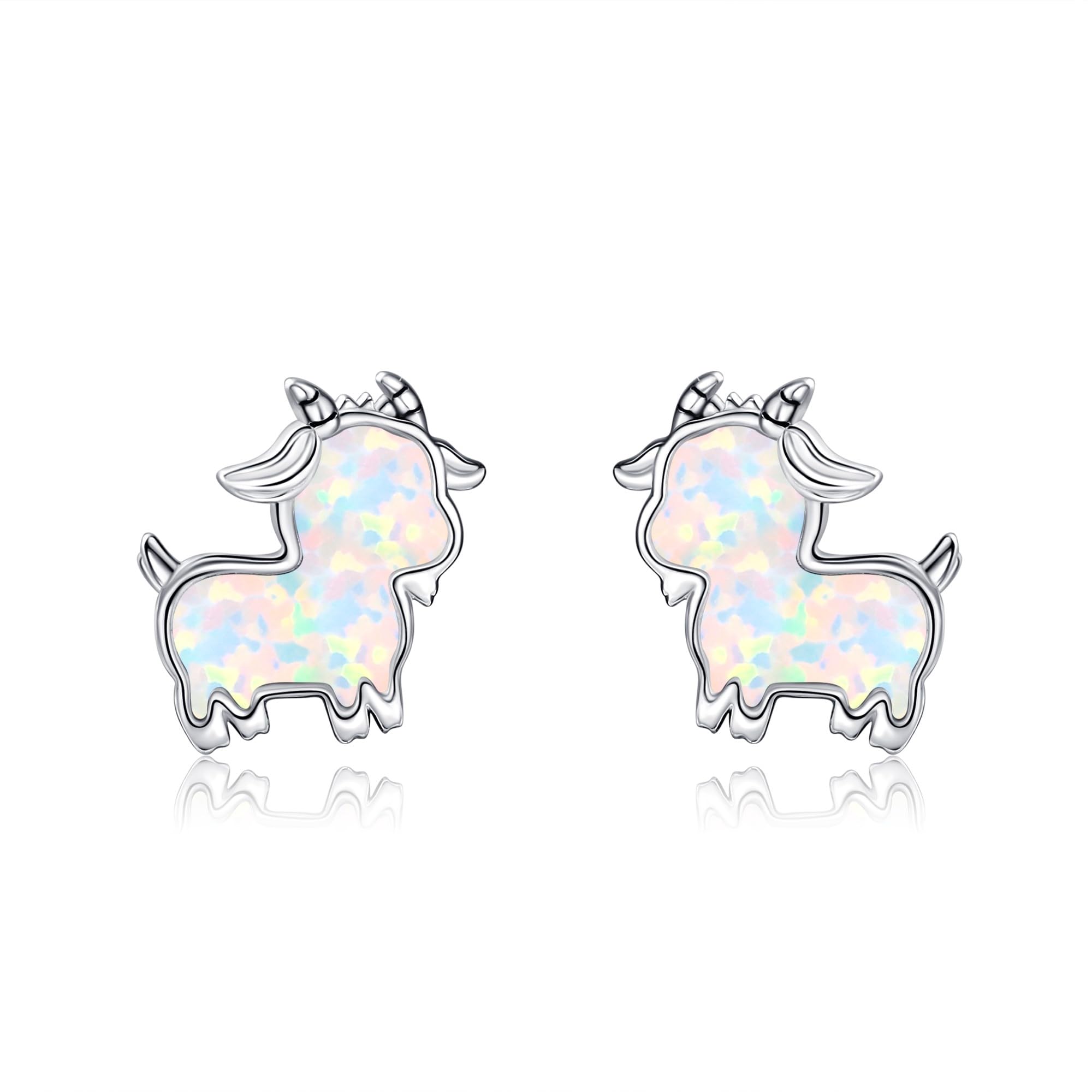 Ziegen Ohrstecker 925 Sterling Silber Goat Opal Ohrringe Tier Schmuck Geschenk für Damen Mädchen