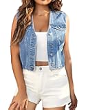 Women's Cropped Denim Vest Top Casual V Neck Button Down Sleeveless Jean Jacket Waistcoat