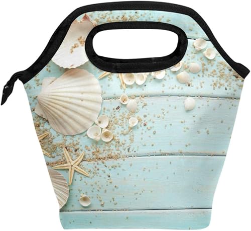 Naanle Bolsa de almuerzo con cremallera aislada con temática de playa oceánica para adultos, adolescentes, hombres y mujeres, loncheras con
