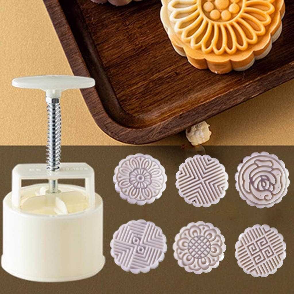 HOMETIC Fondant Decorative Moon Cake Cookie Pressers Mold 6-Pcs Punch Set Hand Make Baking Accessories Fondant Punch Thickness Mold Moon Cake Cutter Pastry (1-Pcs) 3