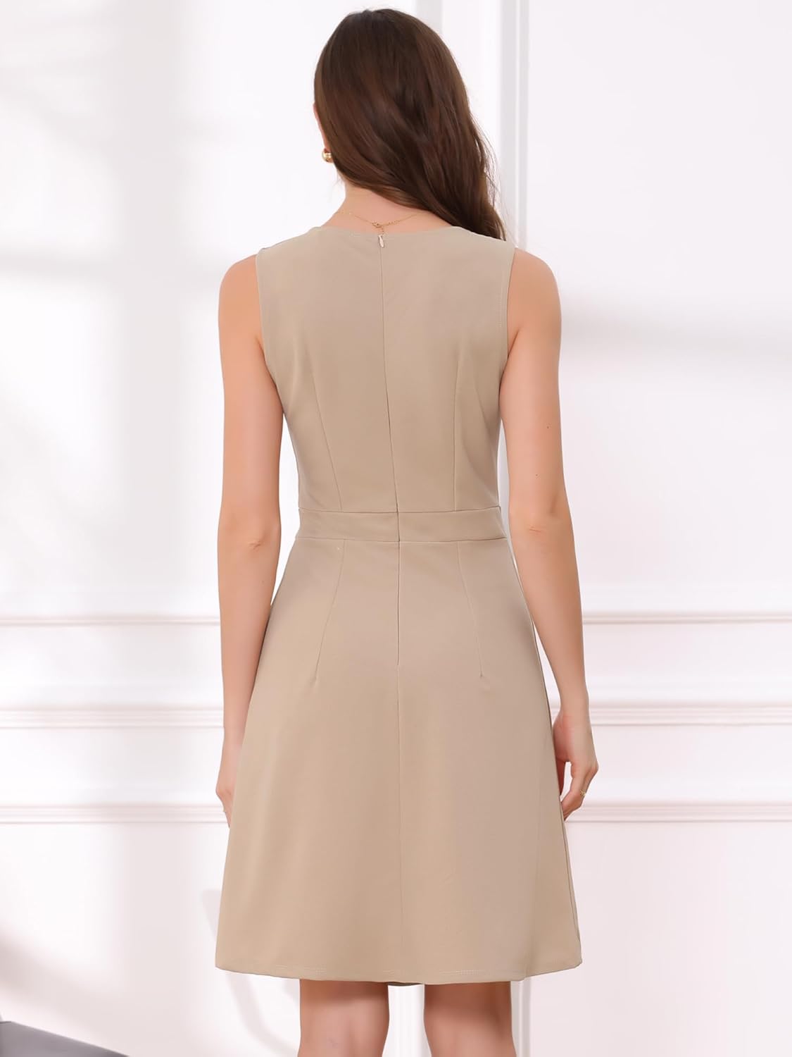 Allegra K Women's Work Dress Round Neck Solid Color Sleeveless A-Line Casual Office Dresses - Image 4