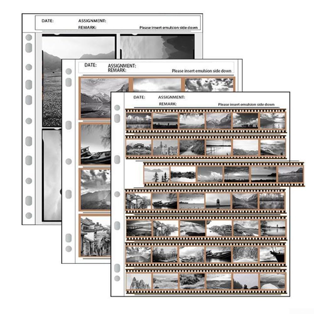 Besttoolifes Lot de 50 feuilles de rangement pour diapositives de film sans acide - Noir et blanc - Pour formats 135, 120, 4 x 5, compatibles avec les albums standard - Classeurs à trois anneaux (135