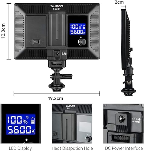 Miniatura 5 de SUPON L122T - Panel de luz LED ultrafino con pantalla LCD regulable bicolor 3300 K-5600 K CRI95  iluminación más suave para estudio al aire libre