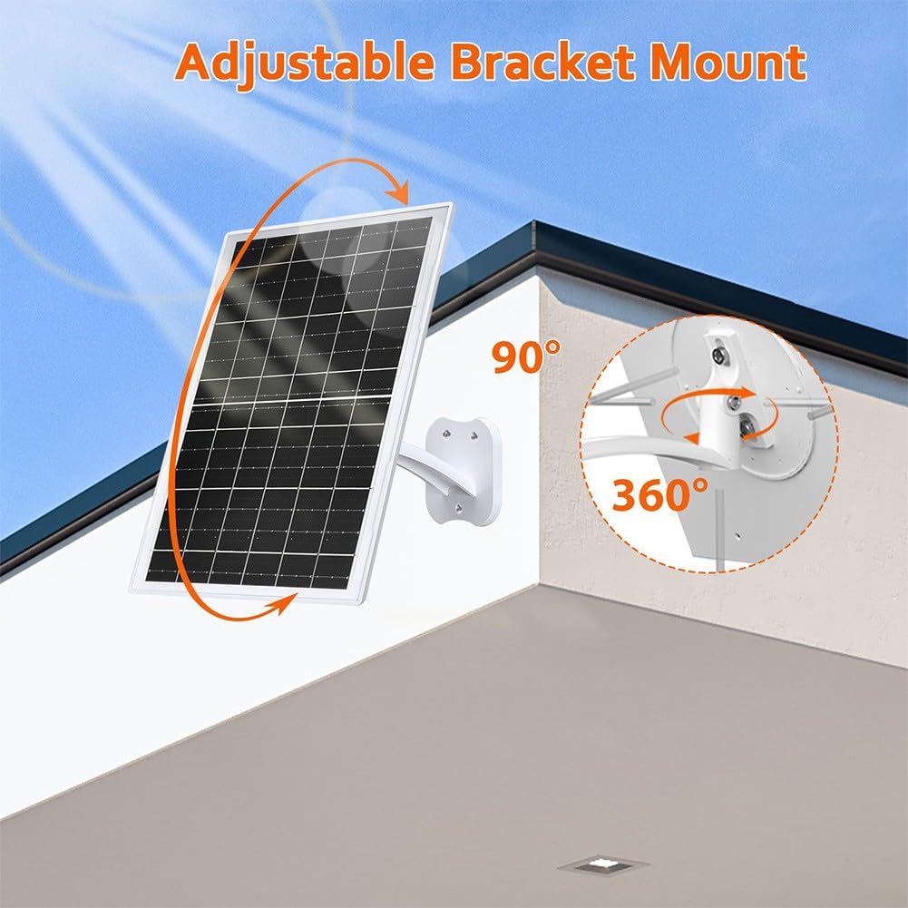 Caricatore per pannello solare da 13 W per telecamere di sicurezza, impermeabile IP68 con porte USB-C/Micro-USB/DC, supporto regolabile a 360°, cavo da 2,2 m, per alimentazione esterna