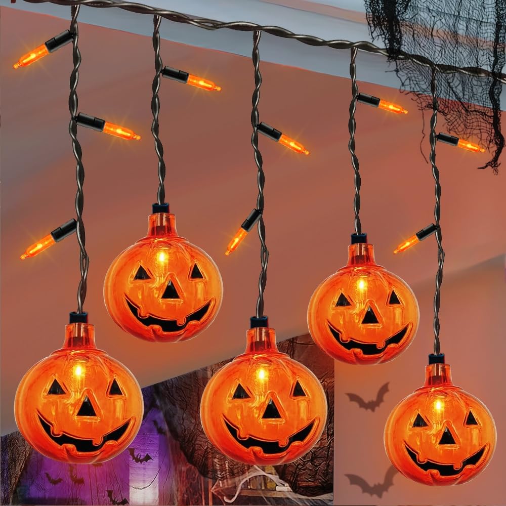 Guirlande citrouille Halloween à 10 Jack O Lantern et éclairage orange fixe de 2,1m