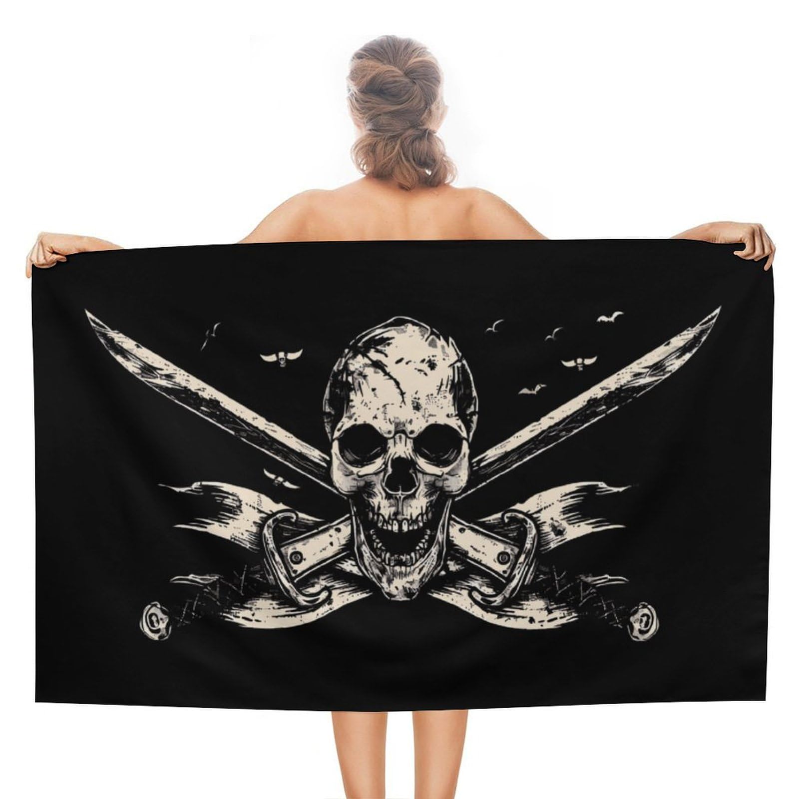 Pirate Jolly Roger Beach Towel Oversized Super Absorbent Quick Dry Beach Blanket for Travel Pool Bath 51"x 31"
