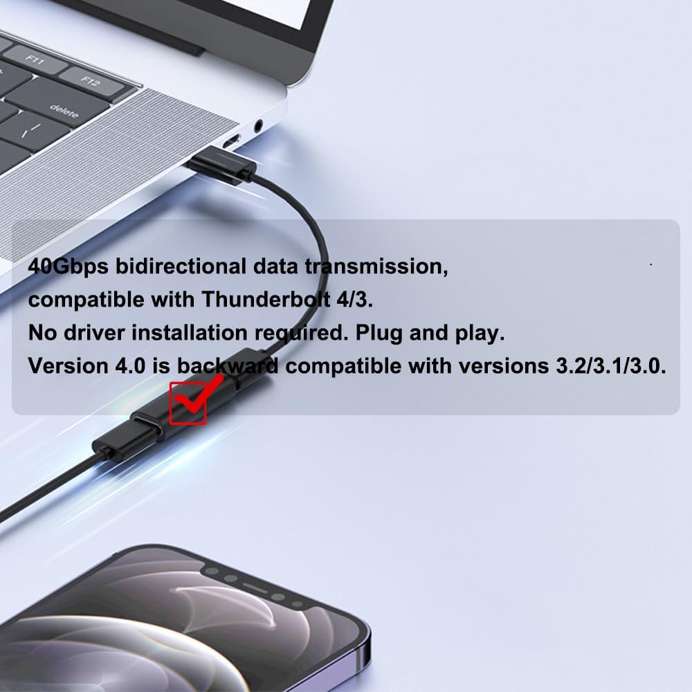 USB 4.0 Type C Bidirectional Extension Adapter 5 Pack, 40Gbps Coupler, 240W PD Charging Connector, 8K@60Hz Video, Extender Compatible for Thunderbolt 4/3, Gaming Laptop, Monitor, Black