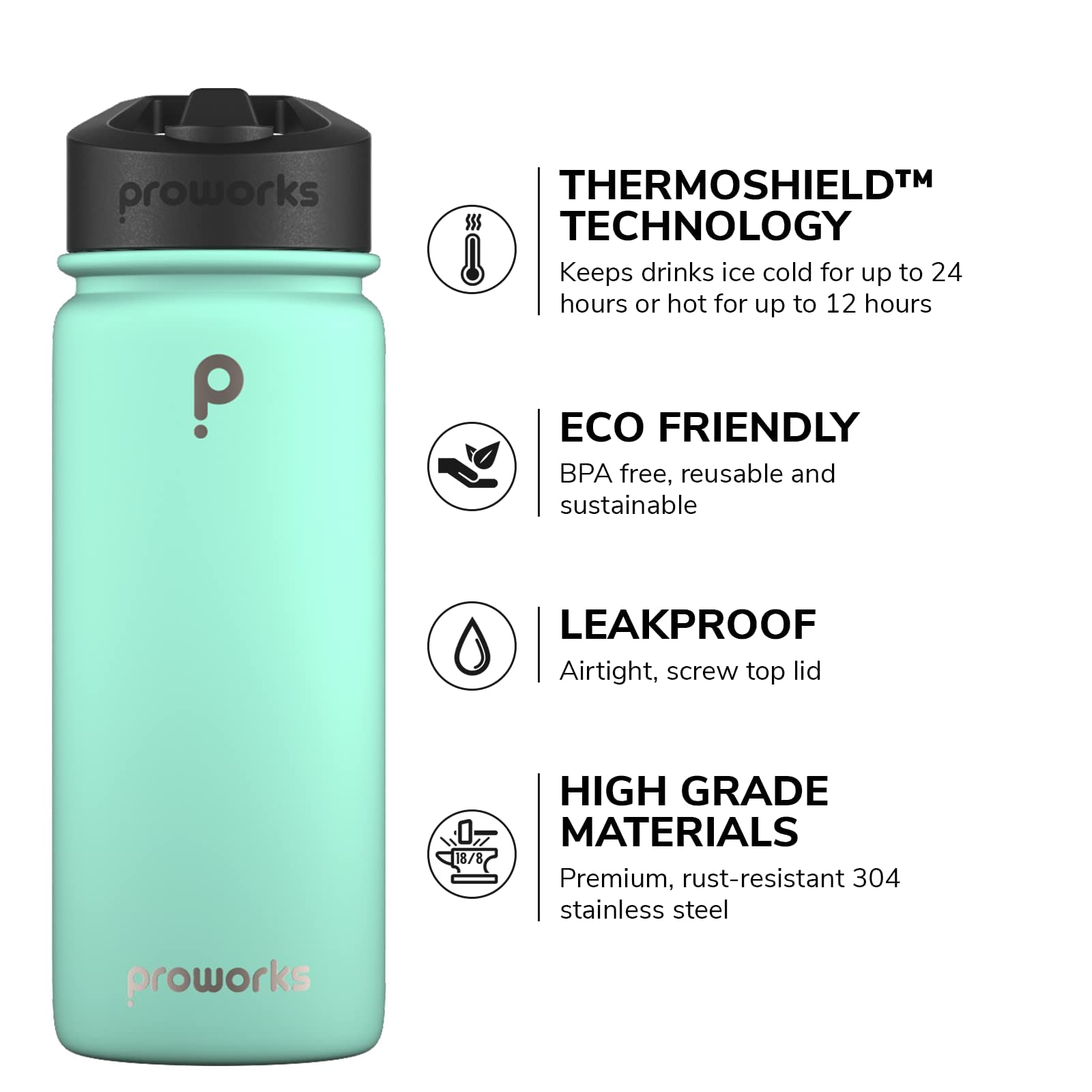 Borraccia Termica PROWORKS 1L - Acciaio Inox, Mantiene Freddo 24h E Caldo 12h, Con Cannuccia, Bianco - Foto 11