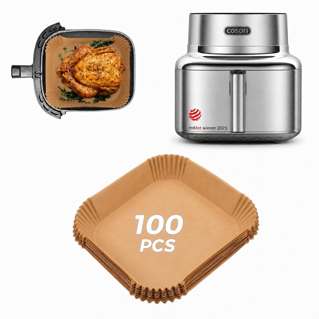 100 Piezas Papel Freidora Aire Accesorios Para Cosori Iconic Single 7-in-1 6,2L, 20x20cm Desechable Antiadherente Papel Horno cuadrado Para Cocina Para Cosori Airfryer CAF-SE601S-CEU