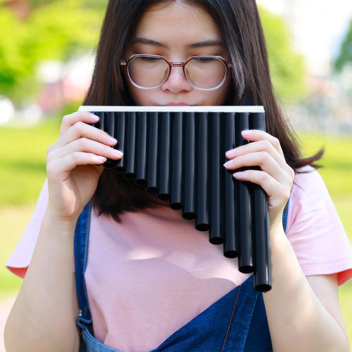 Veemoon Flûte de Pan Professionnelle Noire en Abs, 16 Tubes, Instrument Musical pour Garçon et Filles Débutants, Portable et Bien Polie, pour L'éducation Musicale