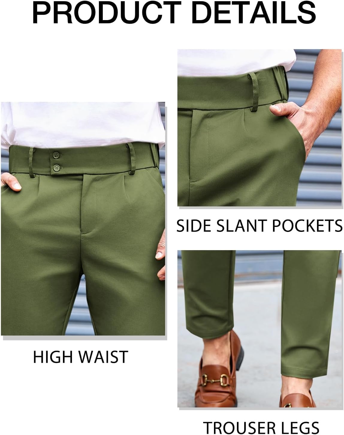 PASLTER Mens Chino Pants Slim Fit Flat Front Stretch Skinny Tapered Dress Pants Casual Trousers Brown