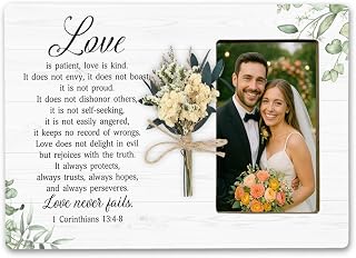 Wedding Gifts Bouquet Picture Frame for Bride Groom, Love is Patient Picture Frame for Wedding Anniversary Engagement Bridal Shower