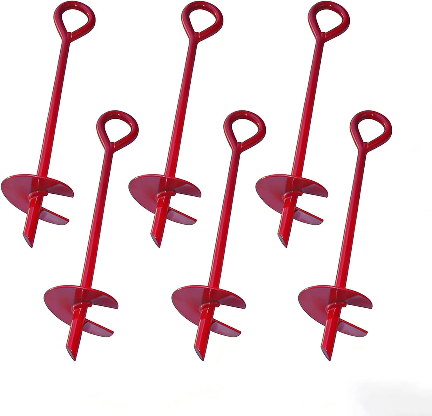 6 Pack 30 Inch Auger Earth Anchor 3 Inch W Helix, 12mm Rod, Painted red, Heavy Duty Ground Anchor Hook for Guying Tents Fencing Canopies