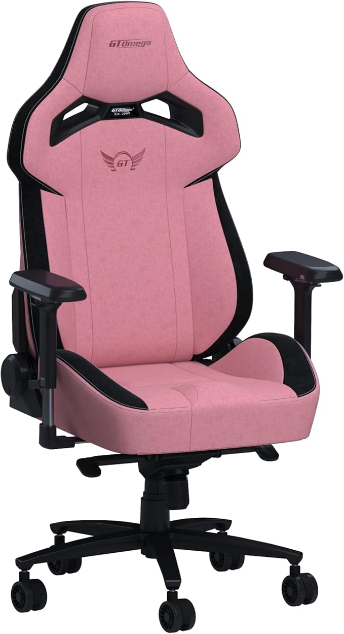 GT OMEGA Zephyr Series Rose Pink Gaming Chair Breathable Fabric Adjustable Reclining