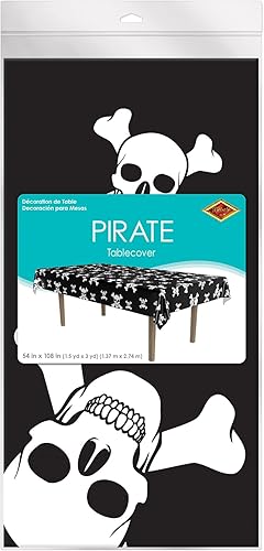 Miniatura 4 de Beistle Mantel de fondo con estampado pirata, 54 x 108 pulgadas, negro/blanco
