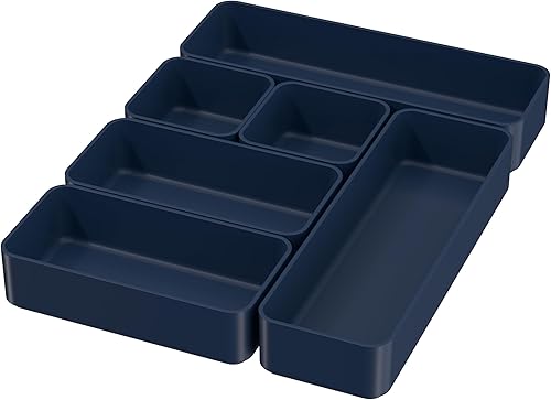 Miniatura 7 de Juego de 9 bandejas apilables para cajones, bandejas de almacenamiento apilables multifuncionales para tocador, baño, cocina, organizador de cajones