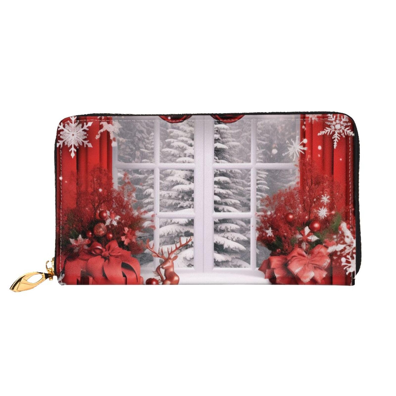 Portefeuille long en cuir noir zippé imprimé Noël chic - 6