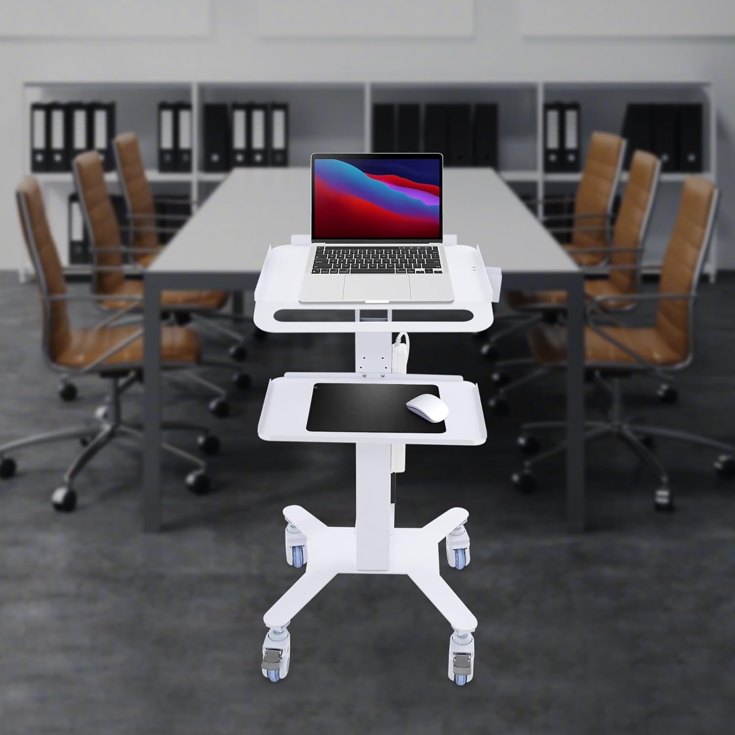 Adjustable Rolling Computer Cart, 3 Tier Mobile PC Standing Workstation, Height Adjustable Medical Trolley Cart, Portable Mobile Computer Cart for Hospital Clinic Dental Office Home Office