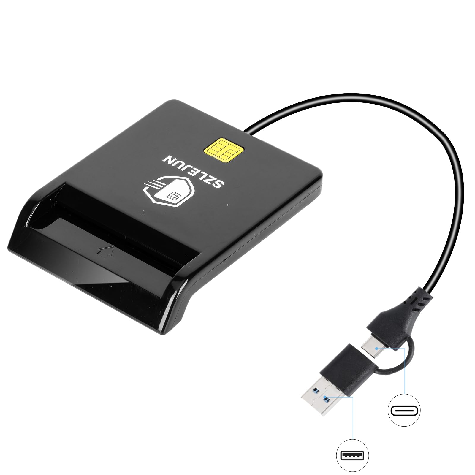 SZLEJUN CAC Reader USB A/USB Type-C - DOD Military CAC Smart Card Reader for Win/Mac/Linux/Android- PIV, PKI, EMV, eSIM, eID,Java Card Compatible with Testing Tools & SDK