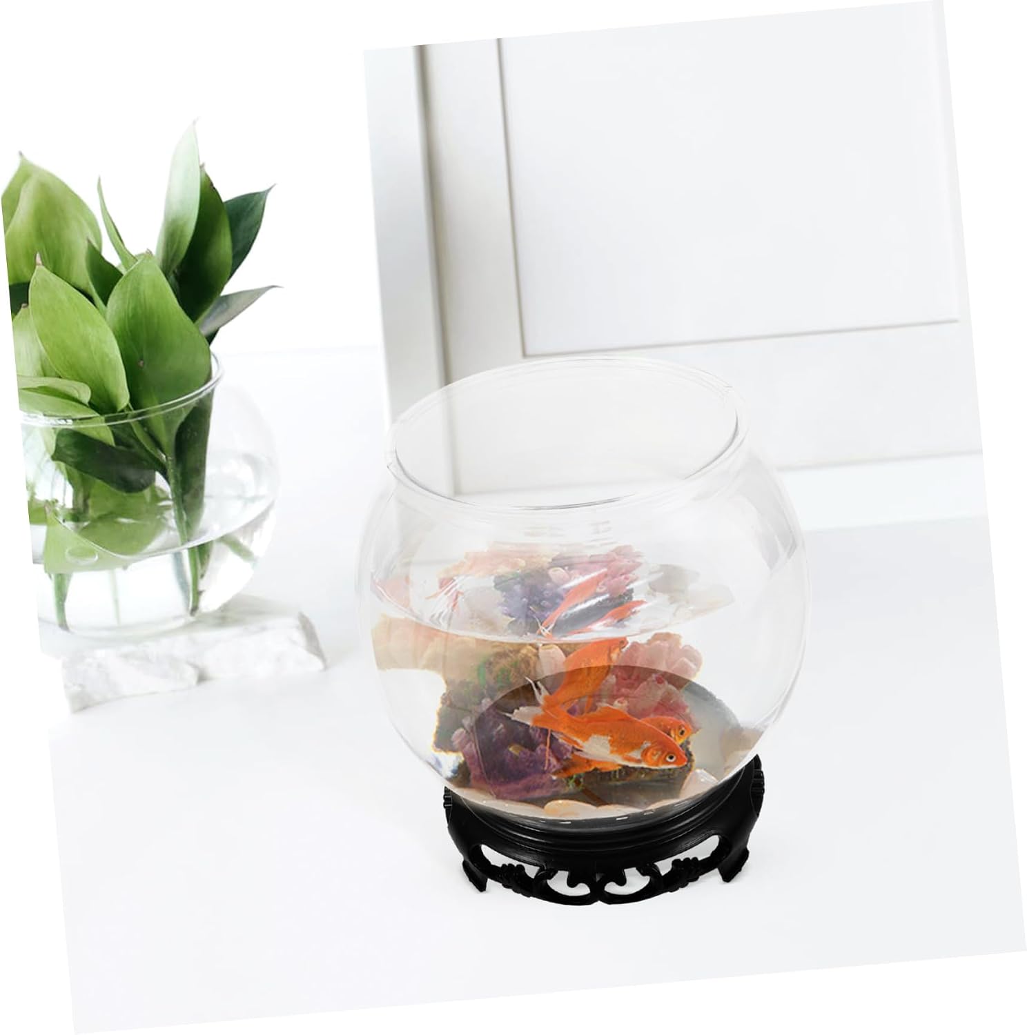 VOSAREA 1set Transparent Fish Bowl Aquarium with Stand Delicate Design for for Desk Decoration Plastic Material