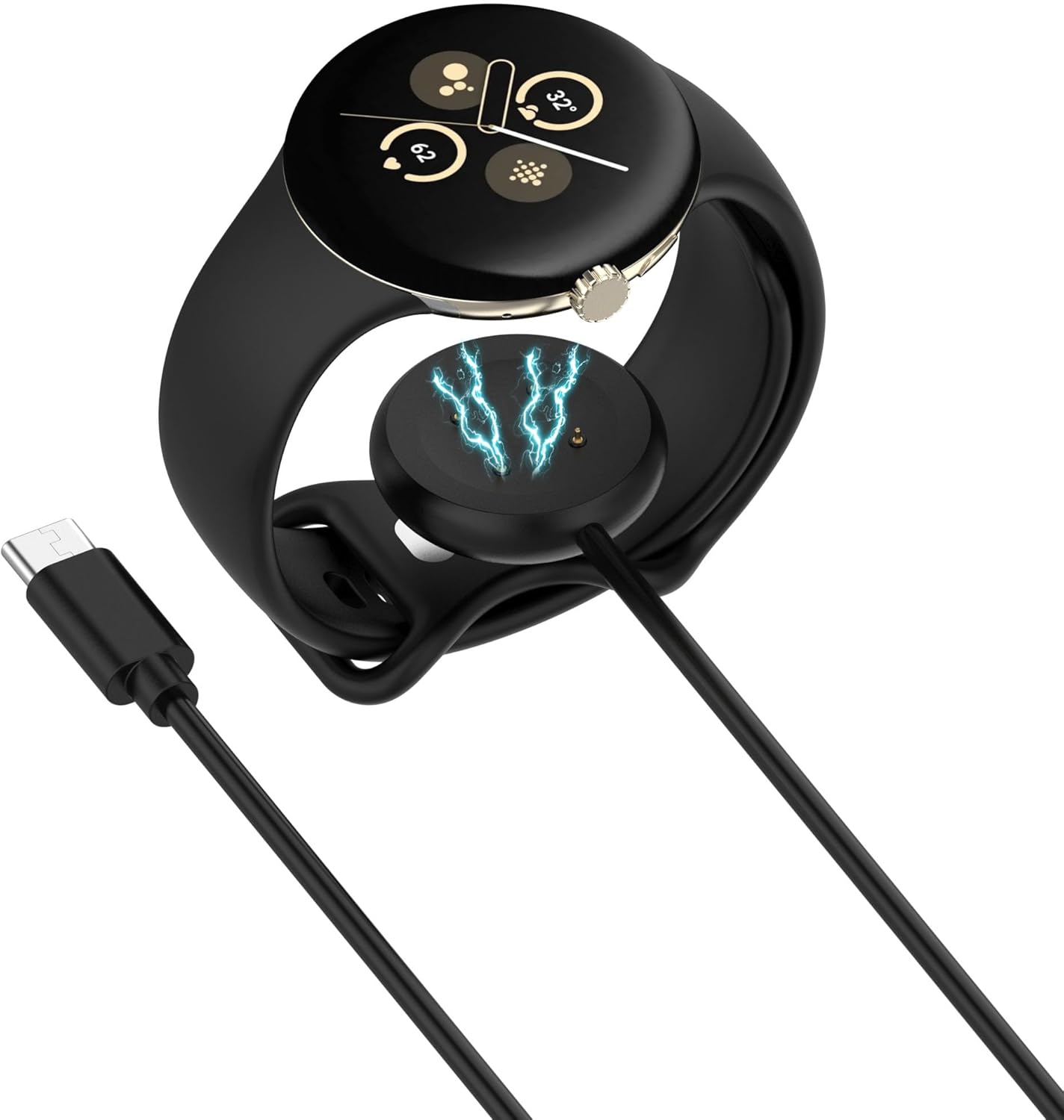 Miimall Portable Charger for Google Pixel Watch 2 & Fitbit Sense 2/1, Fitbit Versa 3/4, Wireless Pixel Watch 2 Charging Cable, Type-C Google Pixel Watch 2 Charging Stand Magnetic Charger Dock（Black）